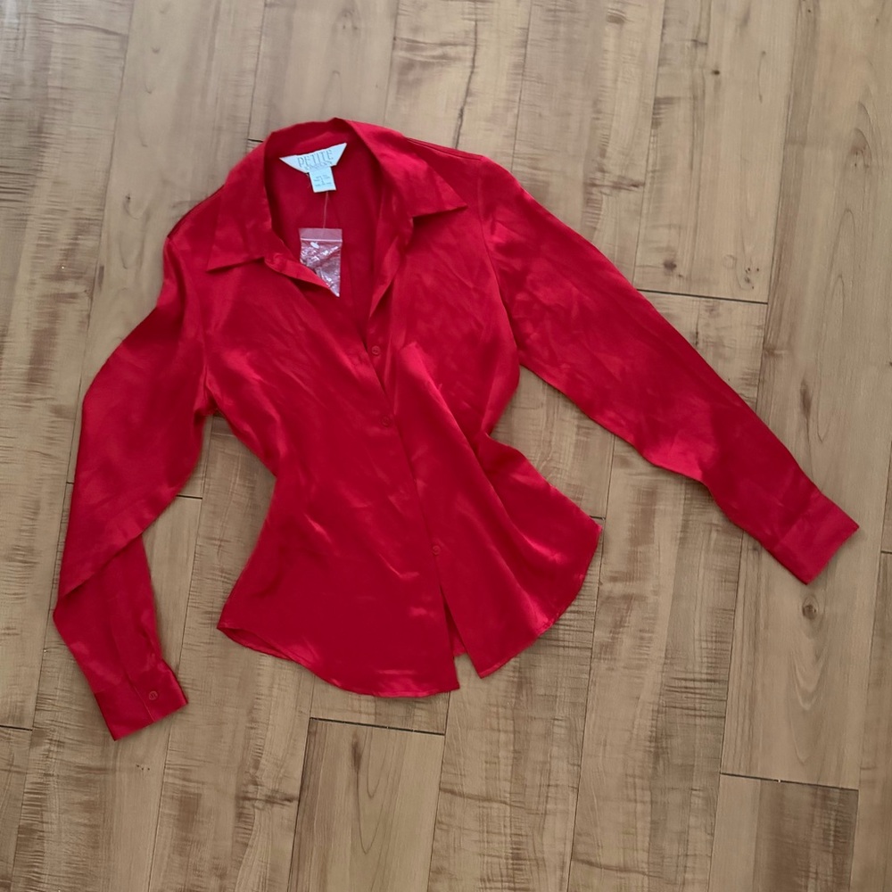 100% Silk Elegant Red Women's Shirt BNWT Y2K